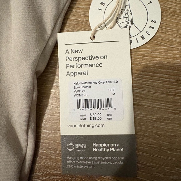 Vuori Halo Performance Crop 2.0 Tank Top NWT in Ecru Heather - Picture 5 of 10